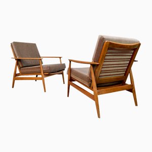 Vintage German Walnut Lounge Chairs, 1960s, Set of 2-JP-1341966