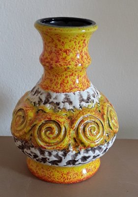 Vintage German Yellow Brown and Beige Ceramic Vase from Übelacker Ceramics, 1970s-HOI-1358225