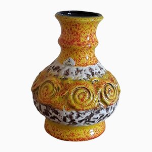 Vintage German Yellow Brown and Beige Ceramic Vase from Übelacker Ceramics, 1970s-HOI-1358225