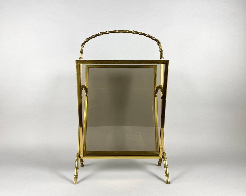 Vintage Gilt Bronze Magazine Rack with Faux Bamboo Base and Handle by Maison Baguès, France, 1960