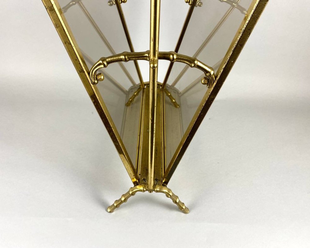 Vintage Gilt Bronze Magazine Rack with Faux Bamboo Base and Handle by Maison Baguès, France, 1960