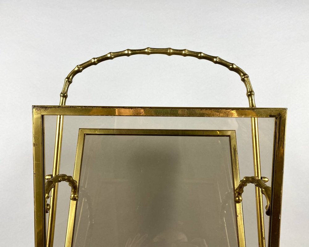 Vintage Gilt Bronze Magazine Rack with Faux Bamboo Base and Handle by Maison Baguès, France, 1960