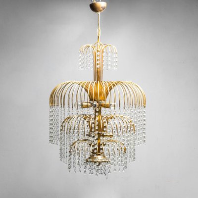 Vintage Gilt Metal Chandelier with 10 Lights, 1970s-ZLY-1008676