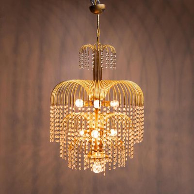 Vintage Gilt Metal Chandelier with 10 Lights, 1970s-ZLY-1008676