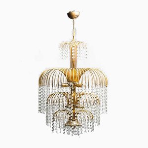 Vintage Gilt Metal Chandelier with 10 Lights, 1970s-ZLY-1008676