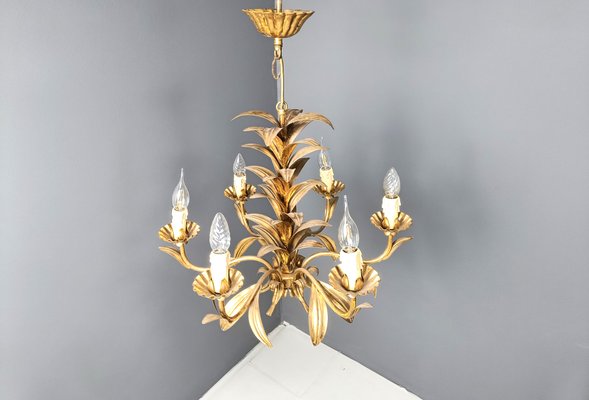 Vintage Gilt Metal Pineapple Leaf Chandelier, 1960s-IRH-2041784