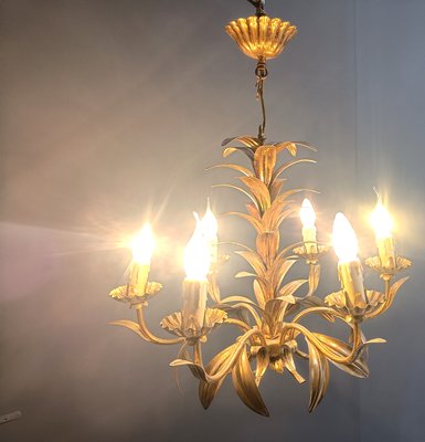 Vintage Gilt Metal Pineapple Leaf Chandelier, 1960s-IRH-2041784