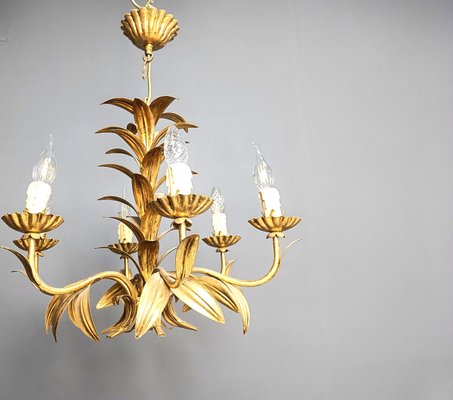 Vintage Gilt Metal Pineapple Leaf Chandelier, 1960s-IRH-2041784