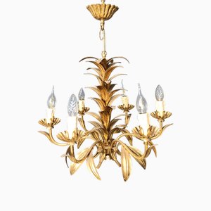 Vintage Gilt Metal Pineapple Leaf Chandelier, 1960s-IRH-2041784