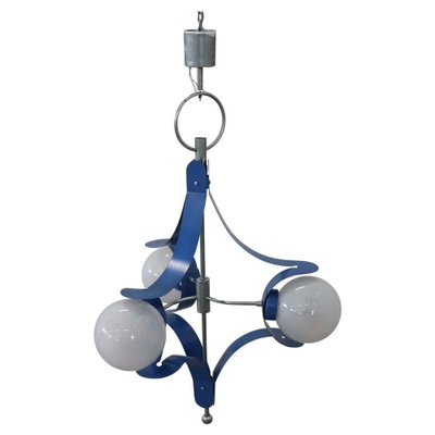 Vintage Glass and Blue Lacquered Metal Chandelier from Stilnovo, 1950s-DCO-982809