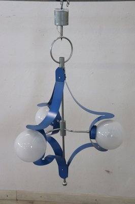 Vintage Glass and Blue Lacquered Metal Chandelier from Stilnovo, 1950s-DCO-982809