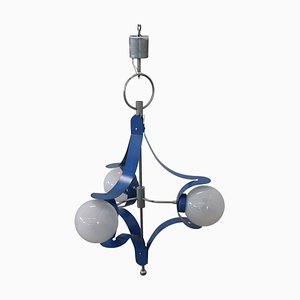 Vintage Glass and Blue Lacquered Metal Chandelier from Stilnovo, 1950s-DCO-982809