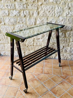 Vintage Glass and Brushed Metal Side Table on Wheels from Zuenelli, 1960s-OJT-981746