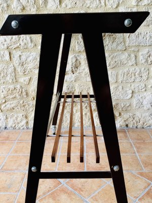 Vintage Glass and Brushed Metal Side Table on Wheels from Zuenelli, 1960s-OJT-981746