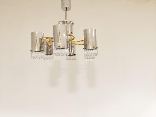 Vintage Glass and Chrome Chandelier by Gaetano Sciolari, 1970s-IRH-957065