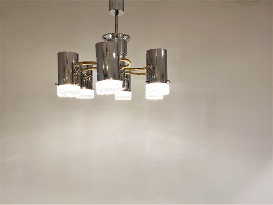 Vintage Glass and Chrome Chandelier by Gaetano Sciolari, 1970s-IRH-957065