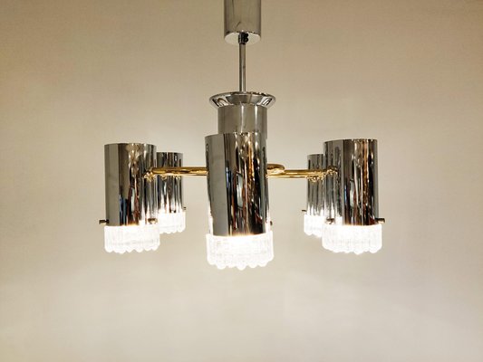 Vintage Glass and Chrome Chandelier by Gaetano Sciolari, 1970s-IRH-957065