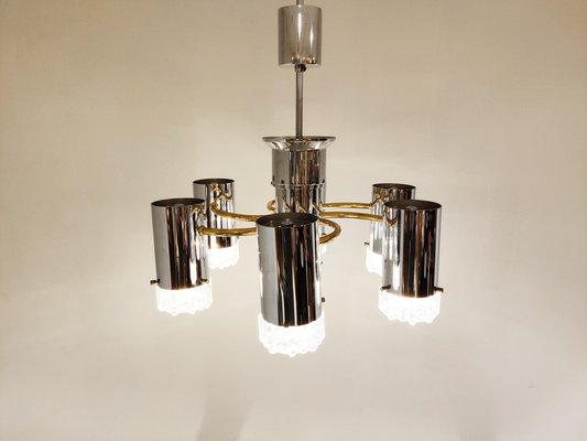 Vintage Glass and Chrome Chandelier by Gaetano Sciolari, 1970s-IRH-957065