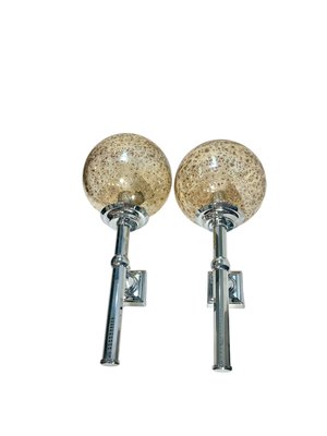 Vintage Glass and Chrome Wall Sconces, 1970s, Set of 2-OJI-2040557