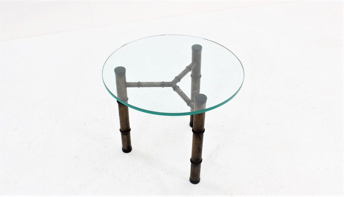 Vintage Glass and Faux Bamboo Metal Coffee Table, 1970s-ZQ-734039