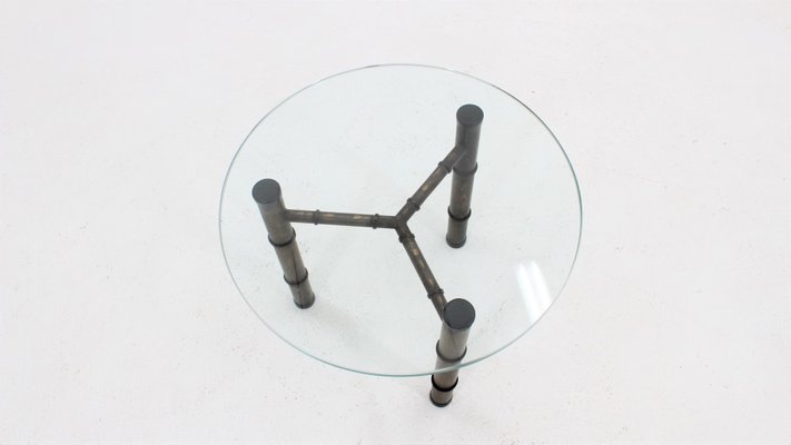 Vintage Glass and Faux Bamboo Metal Coffee Table, 1970s-ZQ-734039