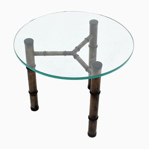 Vintage Glass and Faux Bamboo Metal Coffee Table, 1970s-ZQ-734039