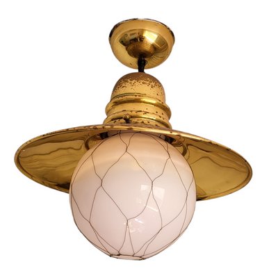 Vintage Glass and Gilt Brass Boat Ceiling Lamp-TCS-1395928