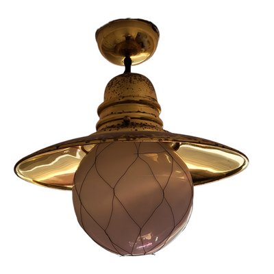 Vintage Glass and Gilt Brass Boat Ceiling Lamp-TCS-1395928