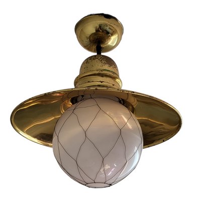 Vintage Glass and Gilt Brass Boat Ceiling Lamp-TCS-1395928