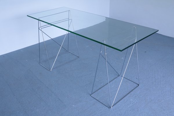 Vintage Glass and Steel Console Table-SXX-655068