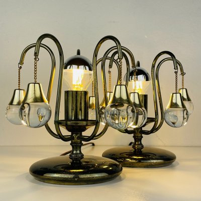 Vintage Glass Ball Table Lamps, Italy, 1960s, Set of 2-WQC-1216031