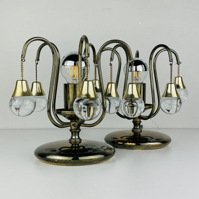 Vintage Glass Ball Table Lamps, Italy, 1960s, Set of 2-WQC-1216031