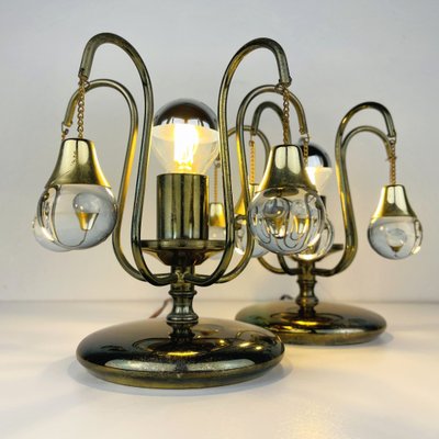 Vintage Glass Ball Table Lamps, Italy, 1960s, Set of 2-WQC-1216031