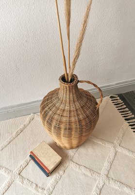 Vintage Glass Ballon Vase with Rattan, Boheme, 1960s-FW-1737308