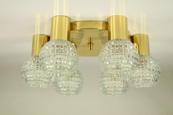 Vintage Glass & Brass Flush Mount from Limburg, 1970s-FUP-895766