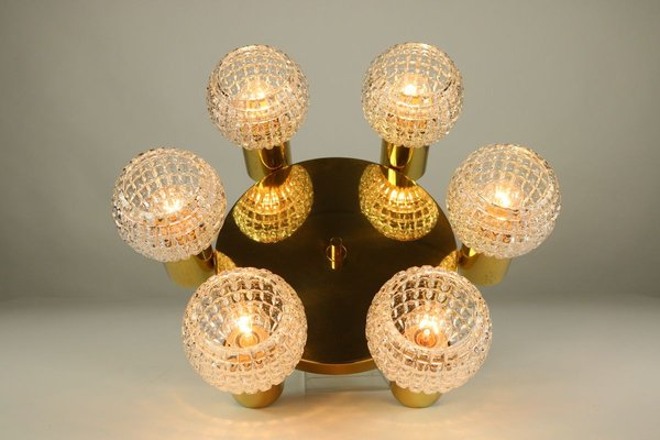 Vintage Glass & Brass Flush Mount from Limburg, 1970s-FUP-895766