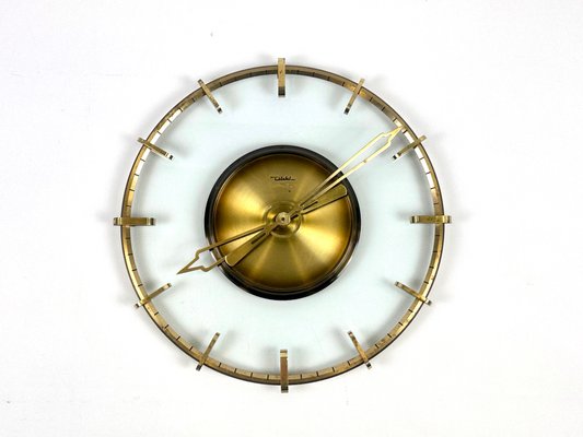 Vintage Glass & Brass Wall Clock from Diehl, 1950s-ZCY-2020733