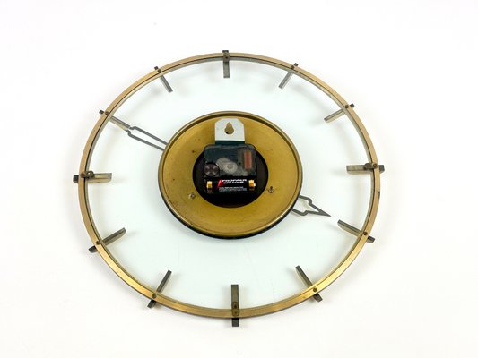 Vintage Glass & Brass Wall Clock from Diehl, 1950s-ZCY-2020733