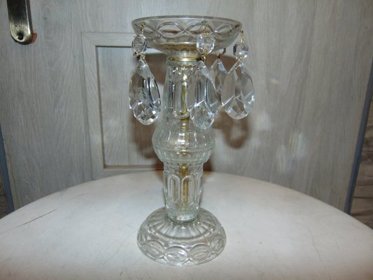 Vintage Glass Candlestick with Crystals, 1970s-CAQ-900325