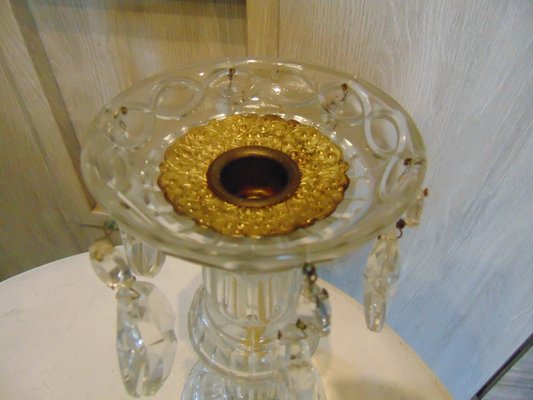 Vintage Glass Candlestick with Crystals, 1970s-CAQ-900325