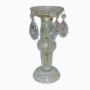 Vintage Glass Candlestick with Crystals, 1970s-CAQ-900325