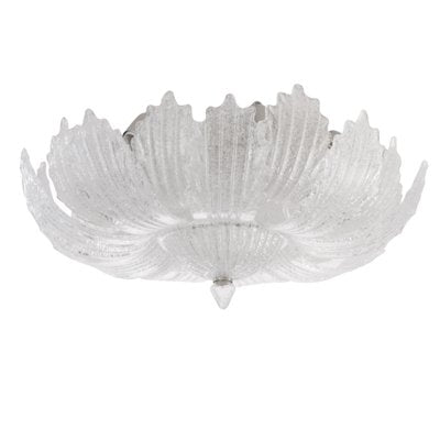 Vintage Glass Ceiling Chandelier of Transparent Murano Handmade Leaves with Grit, Italy, 1980s-MPO-1722278