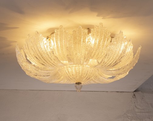 Vintage Glass Ceiling Chandelier of Transparent Murano Handmade Leaves with Grit, Italy, 1980s-MPO-1722278