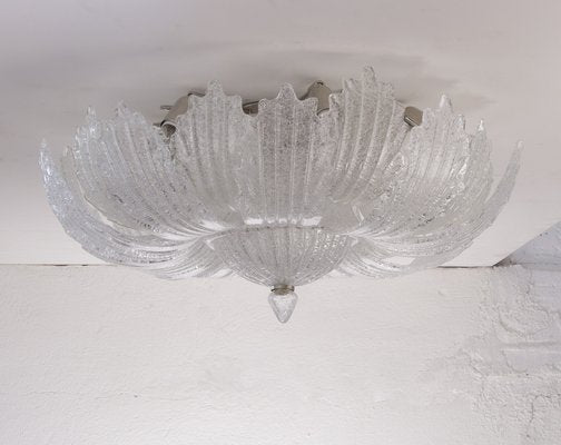 Vintage Glass Ceiling Chandelier of Transparent Murano Handmade Leaves with Grit, Italy, 1980s-MPO-1722278