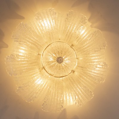 Vintage Glass Ceiling Chandelier of Transparent Murano Handmade Leaves with Grit, Italy, 1980s-MPO-1722278