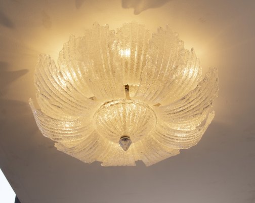 Vintage Glass Ceiling Chandelier of Transparent Murano Handmade Leaves with Grit, Italy, 1980s-MPO-1722278