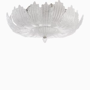 Vintage Glass Ceiling Chandelier of Transparent Murano Handmade Leaves with Grit, Italy, 1980s-MPO-1722278