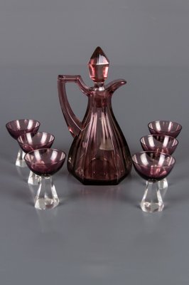 Vintage Glass Decanter and Six Glasses, Set of 7-KEG-952579