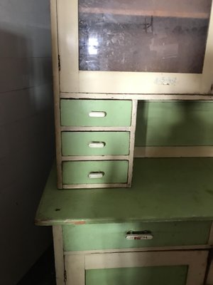 Vintage Glass & Painted Wood Kitchen Cupboard, 1930s-OXJ-765619