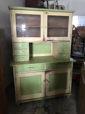 Vintage Glass & Painted Wood Kitchen Cupboard, 1930s-OXJ-765619